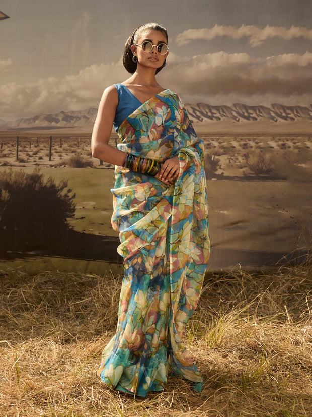 Blue Printed Saree