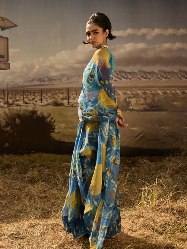 Blue Silk Printed Saree 