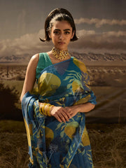 Blue Silk Printed Saree 