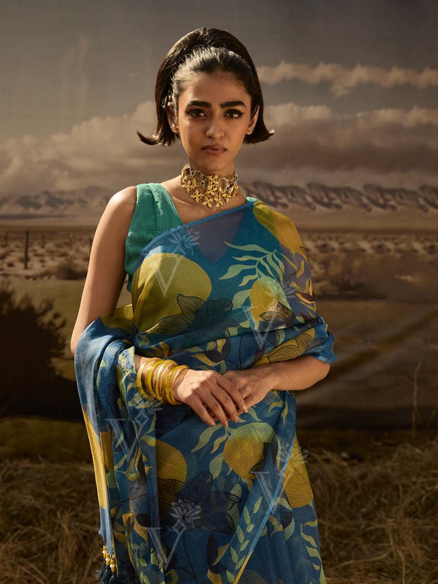 Blue Silk Printed Saree 