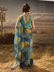 Blue Silk Printed Saree 