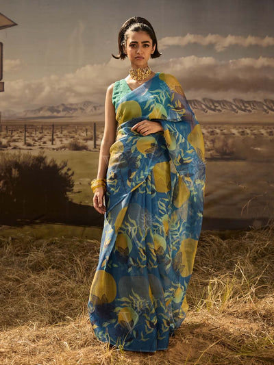Blue Silk Printed Saree 