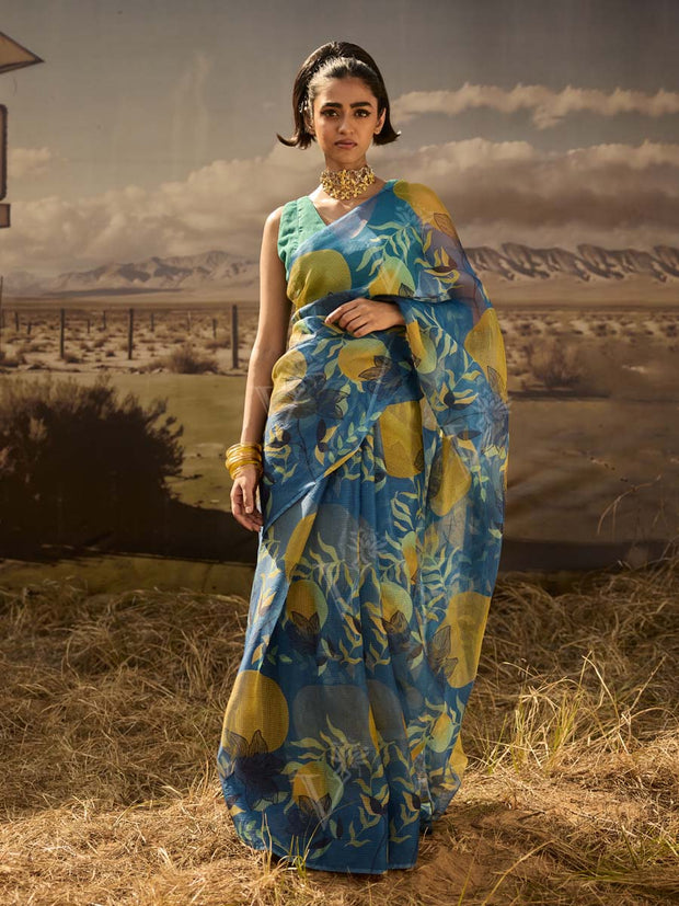 Blue Silk Printed Saree 