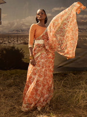 Orange Printed Gota Patti Saree