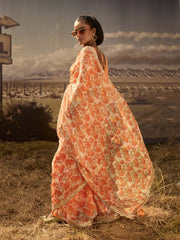Orange Printed Gota Patti Saree