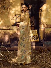 Cream Printed Gota Patti Saree