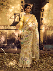 Cream Printed Gota Patti Saree