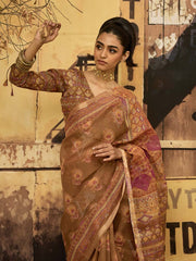 Brown Doria Printed Saree