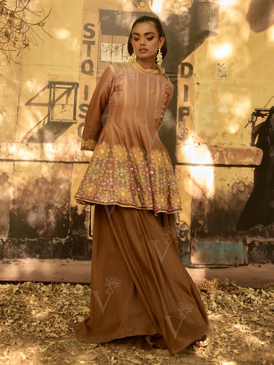 Brown Peplum and Palazzo Set