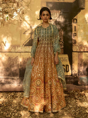 Brown and Green Ombre Silk Anarkali Gown