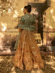 Brown and Green Ombre Silk Anarkali Gown