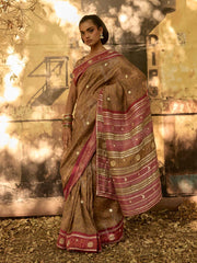 Brown Printed Gota Patti Saree
