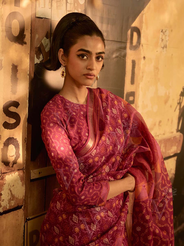 Maroon Pink Doria Saree