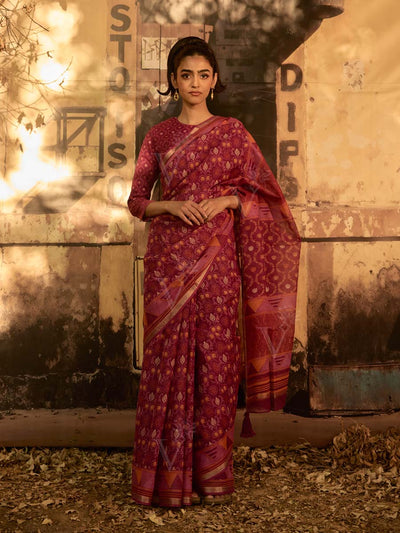 Maroon Pink Doria Saree