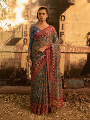 Blue Green Patola Print Saree