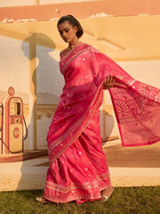 Pink Printed Gota Patti Saree