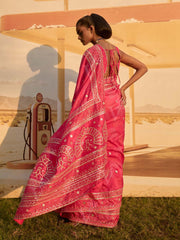 Pink Printed Gota Patti Saree