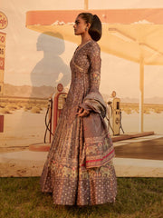 Brown Bandhani Anarkali Gown
