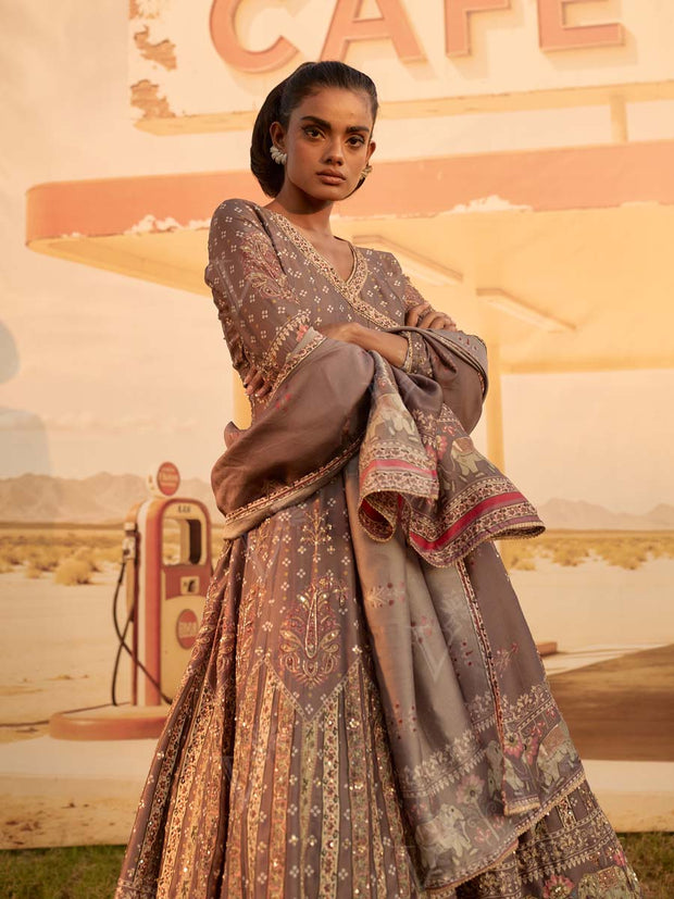 Brown Bandhani Anarkali Gown