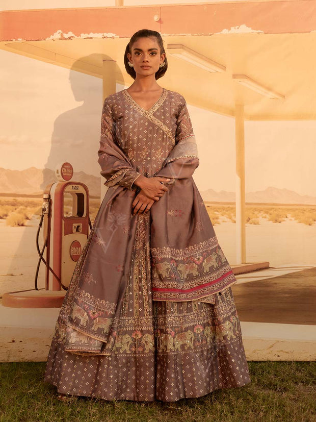 Brown Bandhani Anarkali Gown