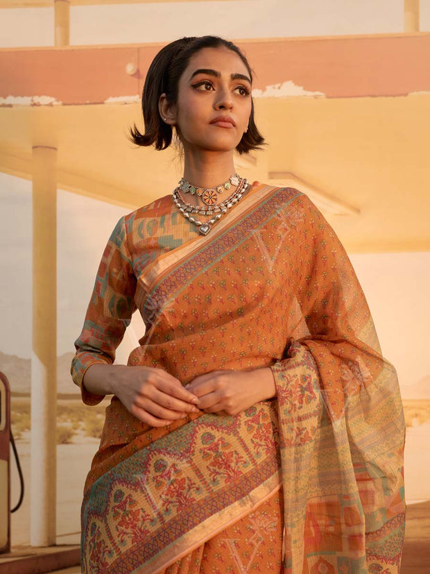 Mustard Printed Saree