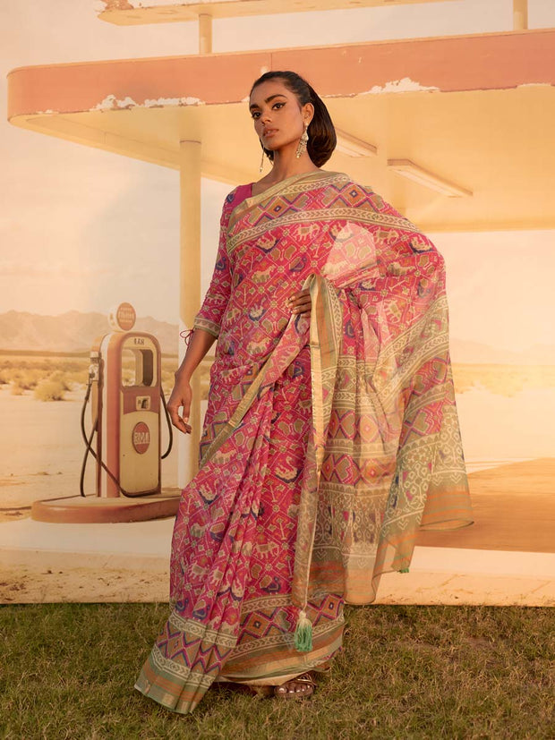 Pink Patola Print Saree