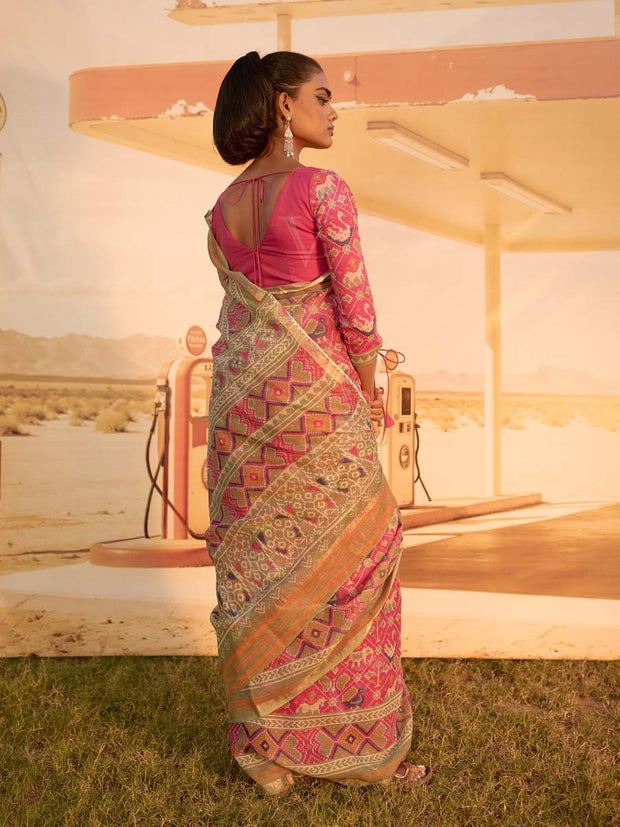 Pink Patola Print Saree