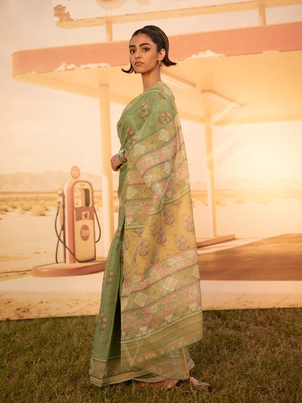 Green Printed Saree