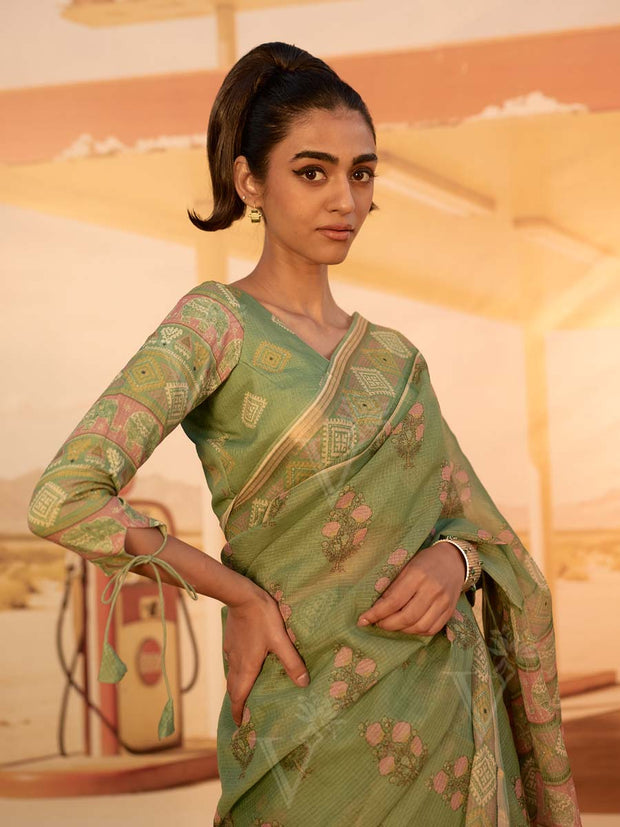 Green Printed Saree