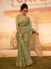 Green Printed Saree