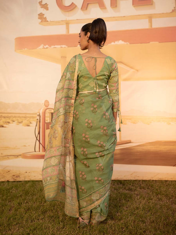 Green Printed Saree