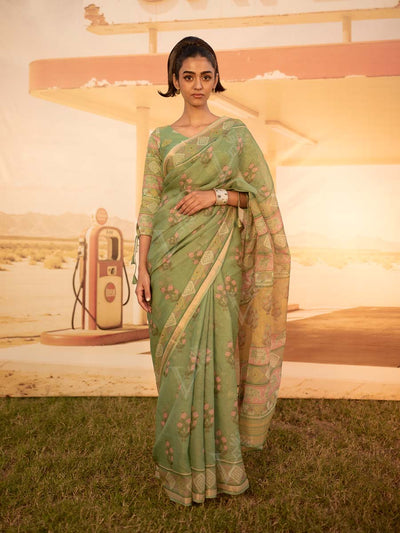 Green Printed Saree