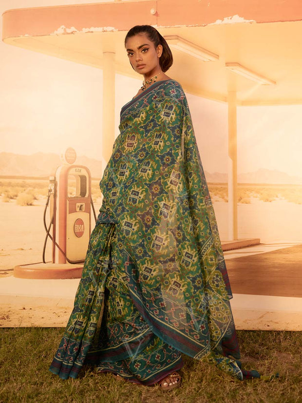 Blue Green Patola Print Saree