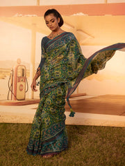Blue Green Patola Print Saree
