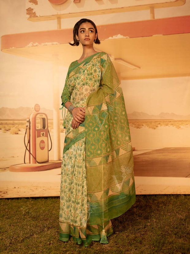 Green Patola Print Saree