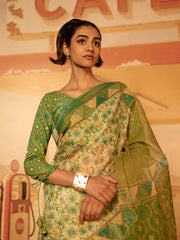 Green Patola Print Saree
