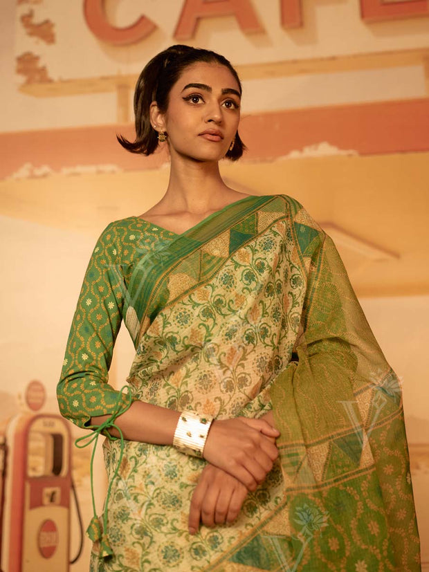 Green Patola Print Saree