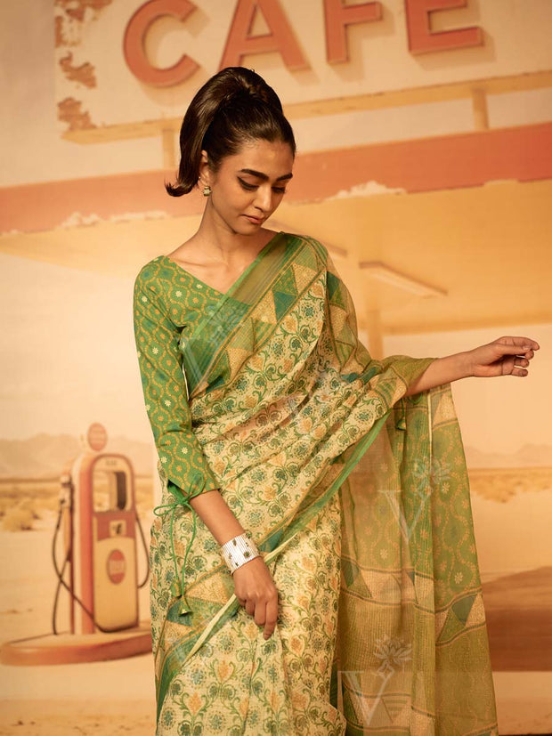 Green Patola Print Saree