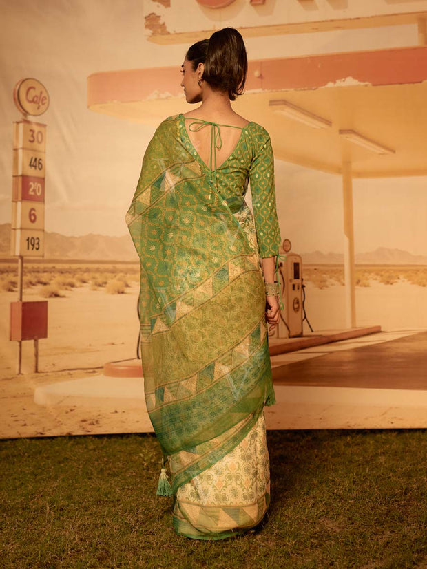 Green Patola Print Saree