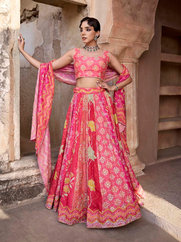 Pink Vasansi Silk Printed Lehenga Set