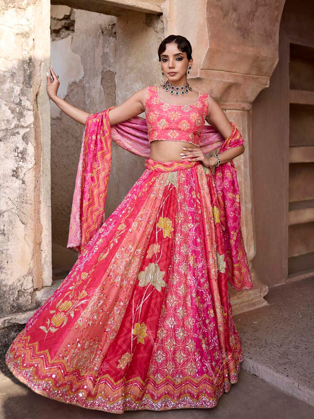 Pink Vasansi Silk Printed Lehenga Set