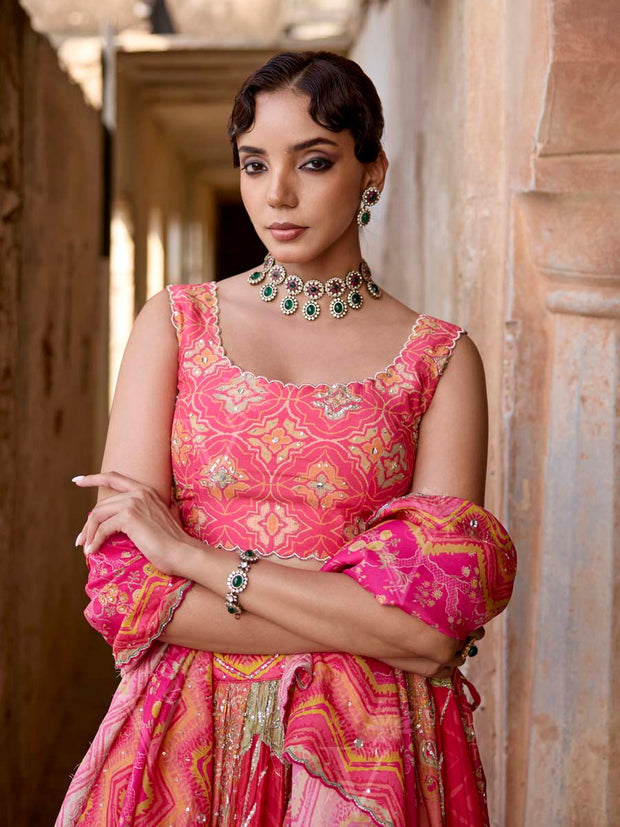 Pink Vasansi Silk Printed Lehenga Set