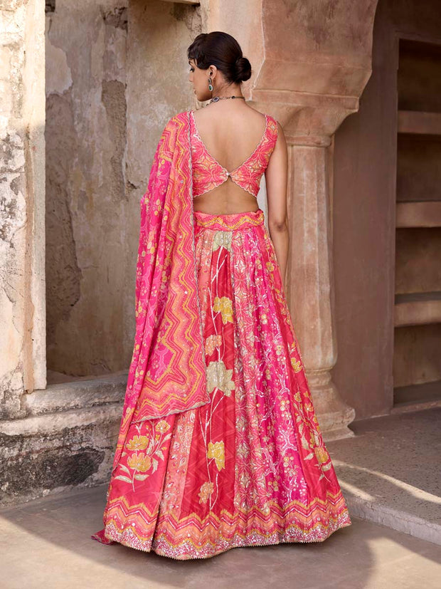Pink Vasansi Silk Printed Lehenga Set