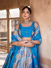 Blue Vasansi Silk Printed Lehenga Set