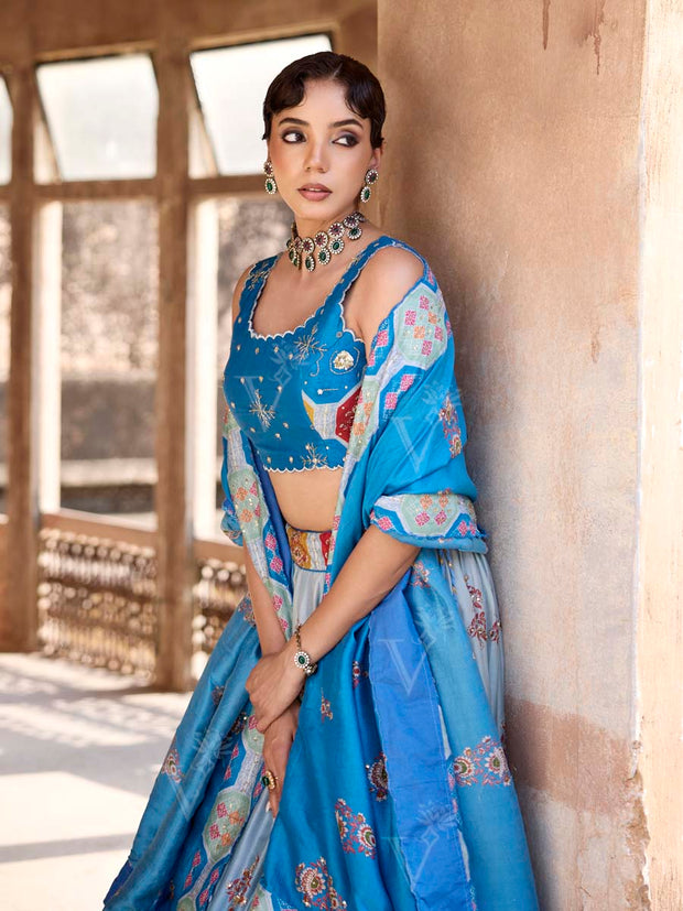 Blue Vasansi Silk Printed Lehenga Set