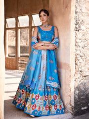 Blue Vasansi Silk Printed Lehenga Set