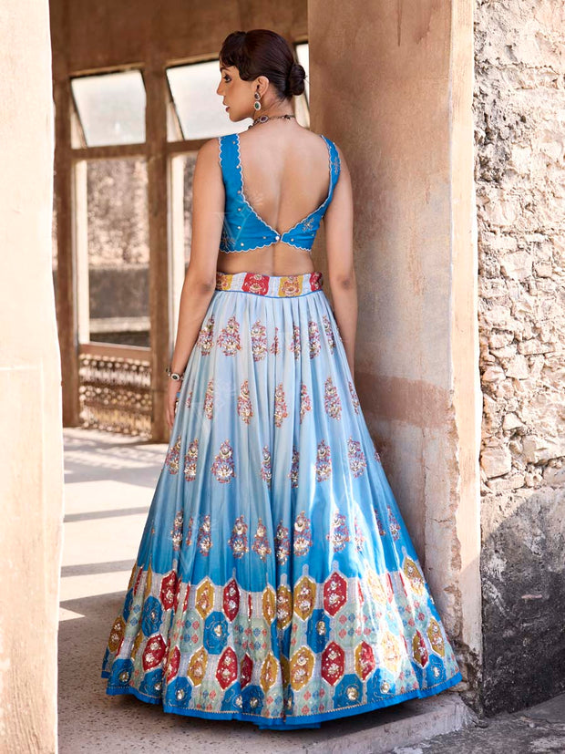 Blue Vasansi Silk Printed Lehenga Set