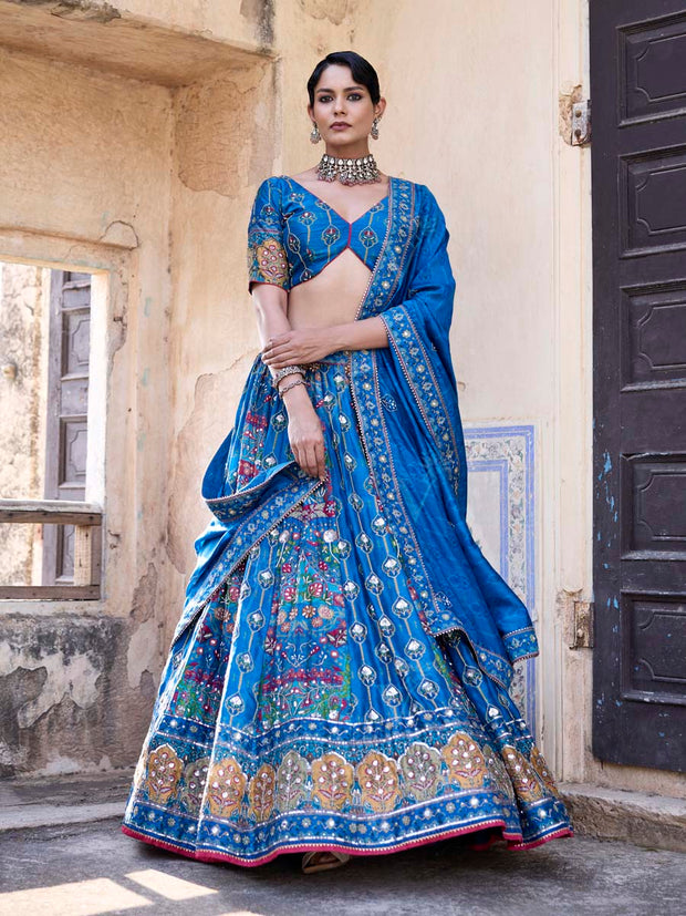 Blue Vasansi Silk Printed Lehenga Set