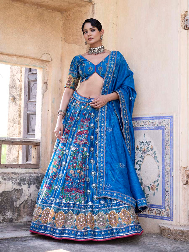 Blue Vasansi Silk Printed Lehenga Set
