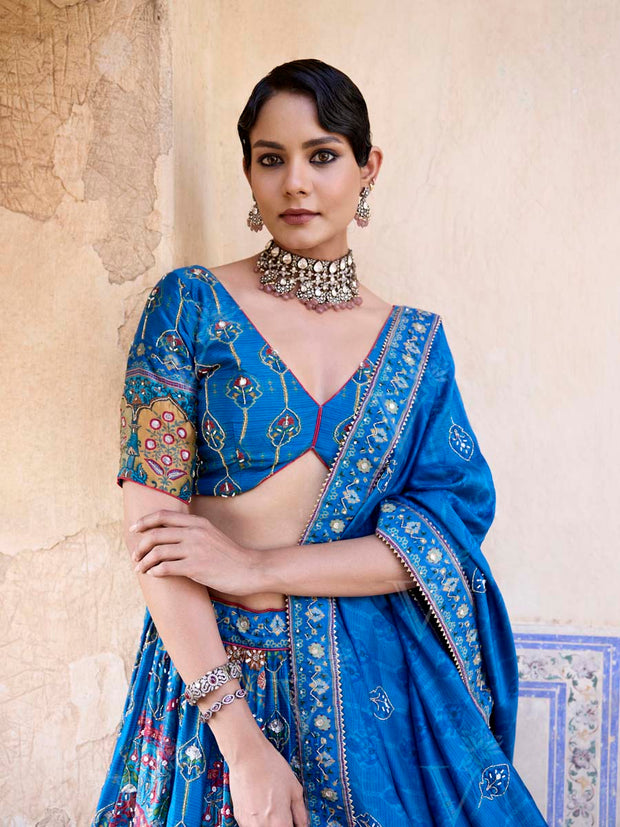 Blue Vasansi Silk Printed Lehenga Set